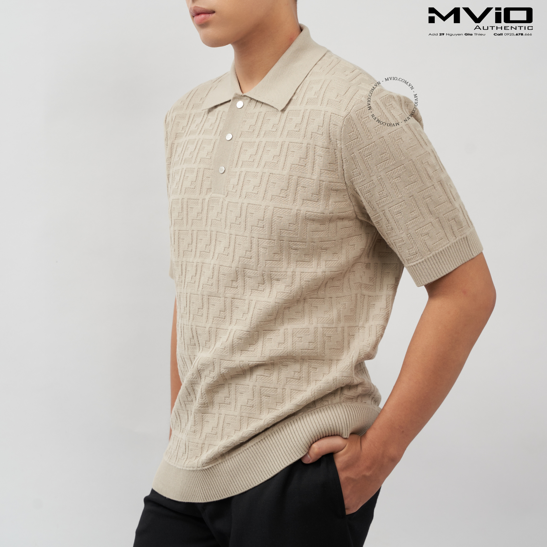  Polo Fendi Be Vân FF Dệt Kim EZC410 AUWO F0B9Y 