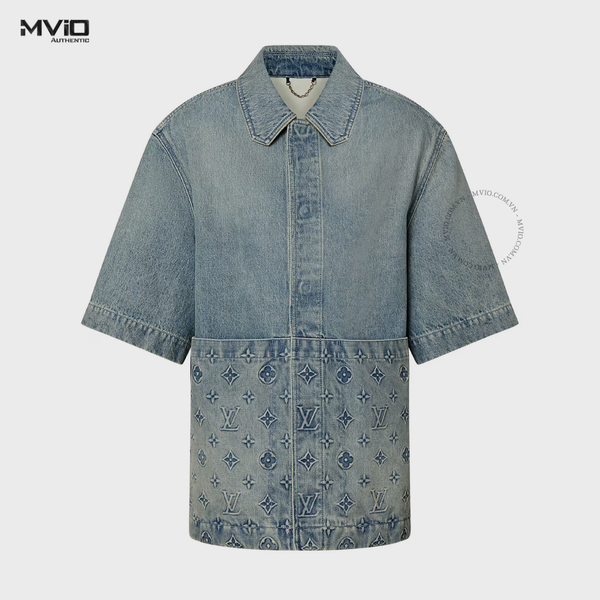  Sơ Mi Louis Vuitton Cộc Tay Denim Xanh Monogram 1ABLDH 