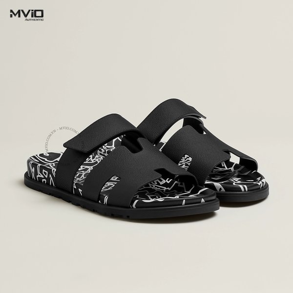  Dép Hermes Chypre Đen Đế Đen Chữ H221829ZH11410 