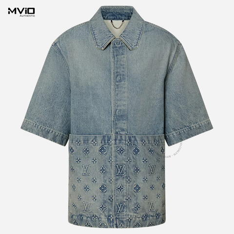  Sơ Mi Louis Vuitton Cộc Tay Denim Xanh Monogram 1ABLDH 