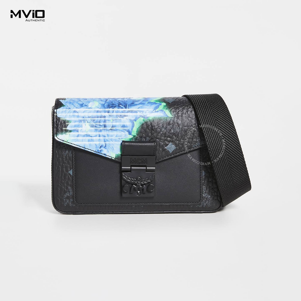  Túi Đeo Chéo MCM Đen Hoa Xanh 