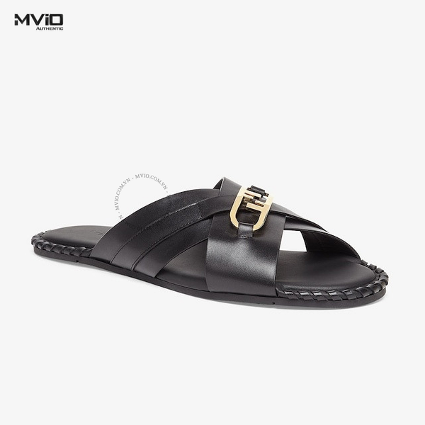  Dép Fendi Đen Quai Chéo Tag FF Gold 7X1585 AK1T F0ABB 