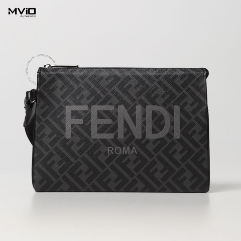  Clutch Fendi Đen Vân FF Chữ Fendi 7VA564AJJ4K 