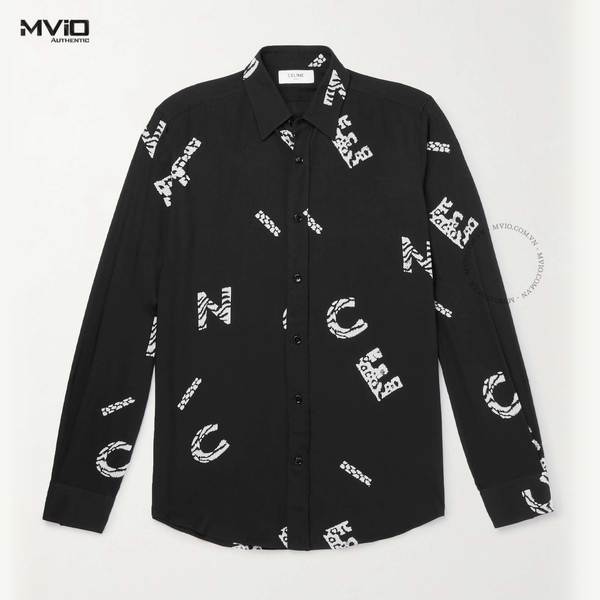  Sơ Mi Celine Đen Dài Tay Nhiều Chữ 2C813731T38CE 