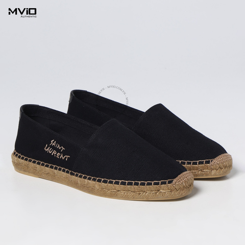  Slip On Cói Saint Laurent Đen Thêu Logo 