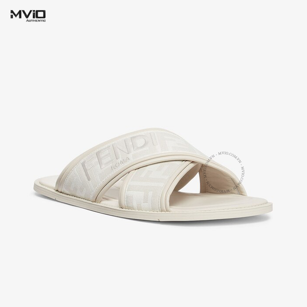  Dép Fendi Trắng Quai Chéo Vân FF Thêu 7X1548 AKN1 F1HGL 