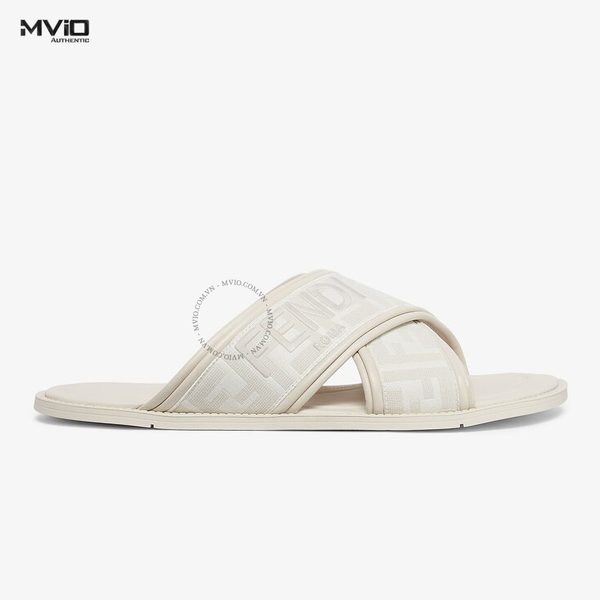  Dép Fendi Trắng Quai Chéo Vân FF Thêu 7X1548 AKN1 F1HGL 