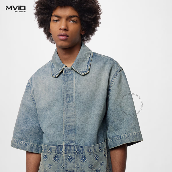  Sơ Mi Louis Vuitton Cộc Tay Denim Xanh Monogram 1ABLDH 