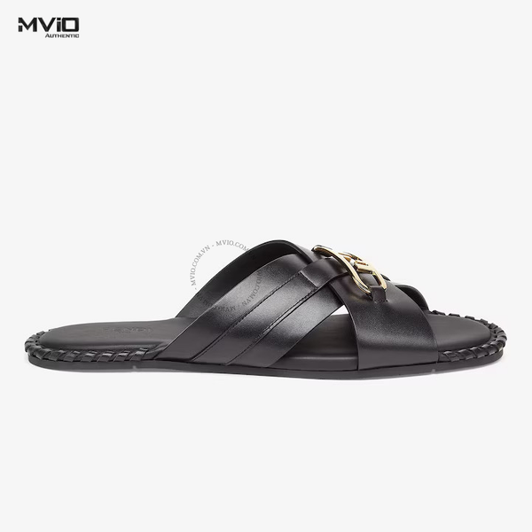  Dép Fendi Đen Quai Chéo Tag FF Gold 7X1585 AK1T F0ABB 