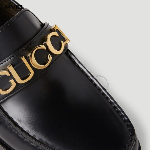  Loafer Gucci Đen Chữ Gucci Gold 699644 17X00 