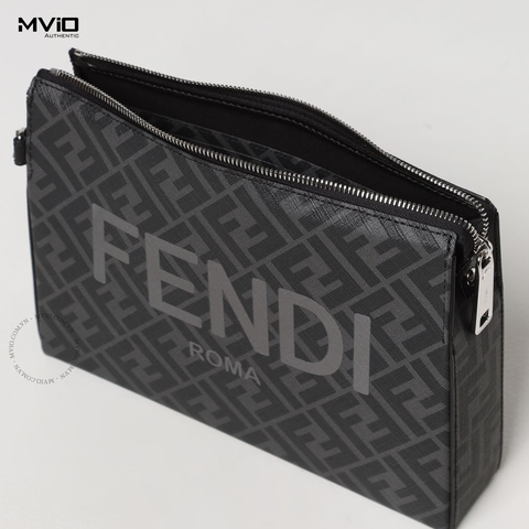  Clutch Fendi Đen Vân FF Chữ Fendi 7VA564AJJ4K 