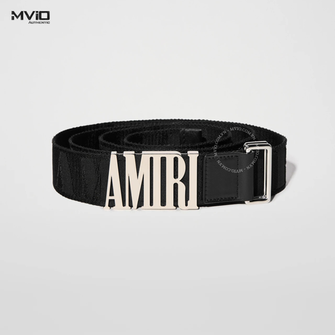  BELT AMIRI ĐEN VẢI MẶT KHÓA KIM LOẠI BẠC PS22MAL02 006 