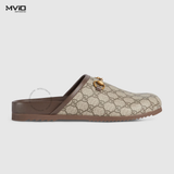  SLIPPER GUCCI NÂU LOGO GG CANVAS KHÓA GOLD 749908 