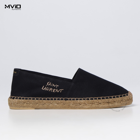  Slip On Cói Saint Laurent Đen Thêu Logo 