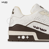  Sneaker Louis Vuitton Trắng Vân Monogram Viền Nâu 1ACWGR 
