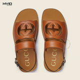  Dép Gucci Quai Hậu Nâu Vân GG 723627 