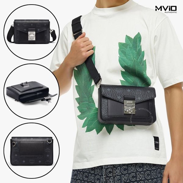  Túi Đeo Chéo Mcm Đen Logo Bạc Mmr Bsme03 Bk001 