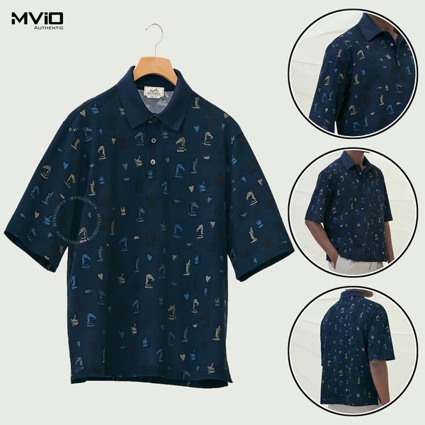  Polo Hermes Xanh Logo Cờ Vua Xanh Đỏ 2587H6Csm 