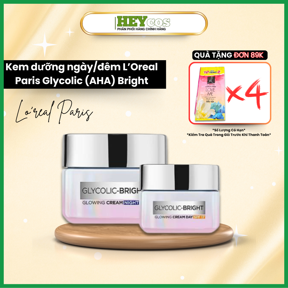 Kem Dưỡng L'Oreal Paris Glycolic-Bright 50ml - Mờ Thâm Nám, Sáng Da Ban Ngày SPF 17 / Ban Đêm