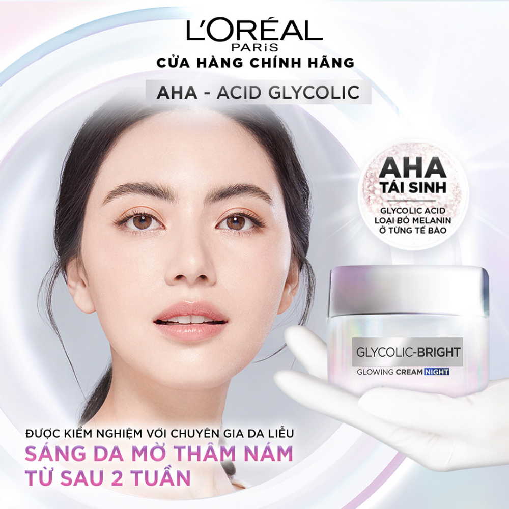  Kem Dưỡng L'Oreal Paris Glycolic-Bright 50ml - Mờ Thâm Nám, Sáng Da Ban Ngày SPF 17 / Ban Đêm 