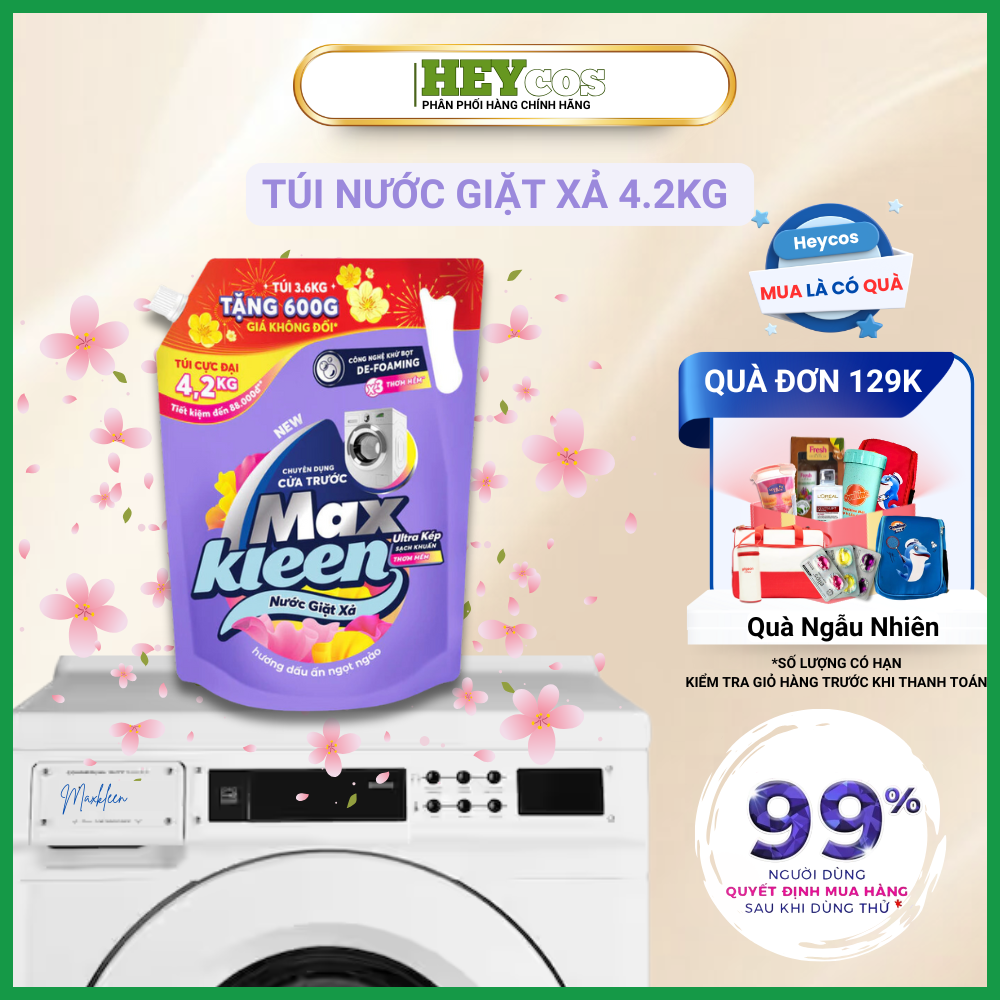 [HOẢ TỐC] Túi CỰC ĐẠI Nước Giặt Xả MaxKleen chuyên dụng Cửa Trước 4.2kg Hương Dấu ấn ngọt ngào |HEYCOS