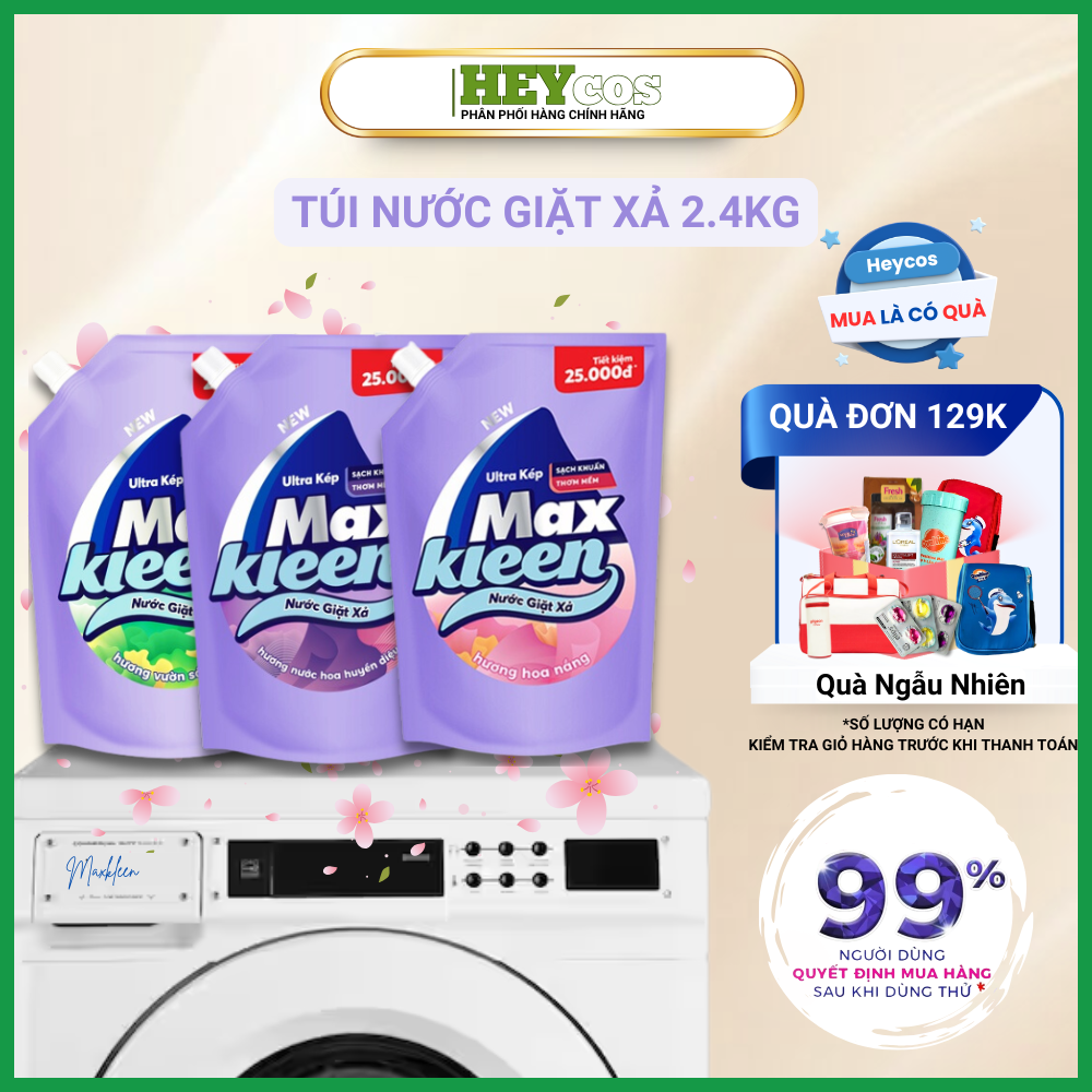 [HOẢ TỐC] Túi Nước Giặt Xả MaxKleen Hương Vườn Sớm Mai/Hoa Huyền Diệu/Hoa Nắng 2,4kg |HEYCOS
