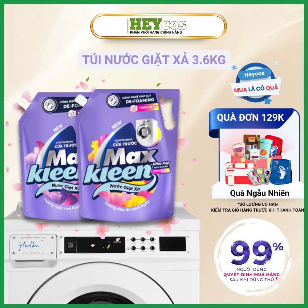 [HOẢ TỐC] Túi Nước Giặt Xả MaxKleen 3.6kg Chuyên Dụng Cửa Trước – Hương Nước Hoa Huyền Diệu | HEYCOS