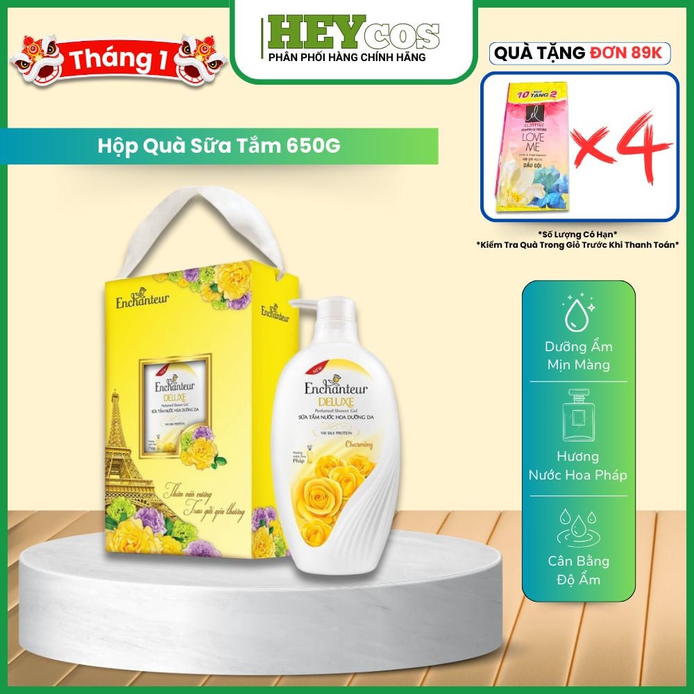 (HỘP QUÀ) Sữa Tắm Nước Hoa Enchanteur Charming 650g | HEYCOS