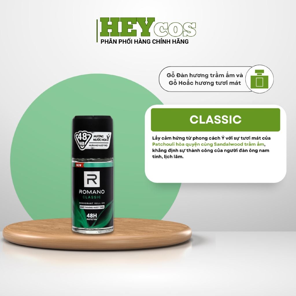  Lăn Khử Mùi Nam Kháng Khuẩn & Khô Thoáng Cả Ngày Romano 50ml/chai |HEYCOS 