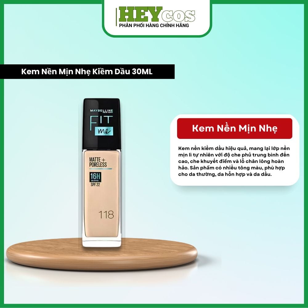  Kem Nền Mịn Nhẹ Kiềm Dầu Fit Me Maybelline New York Matte Poreless Foundation 30ml 