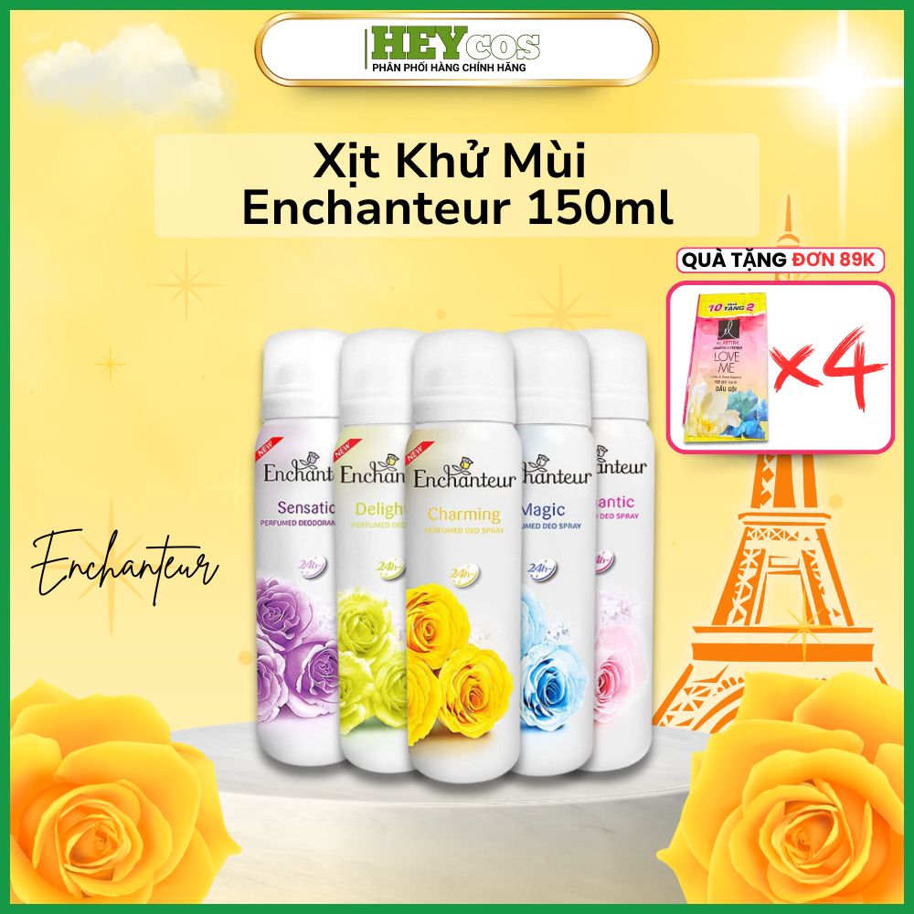 [TẶNG DẦU GỘI] Xịt khử mùi Enchanteur Charming/Delightful/Romantic 150ml |HEYCOS