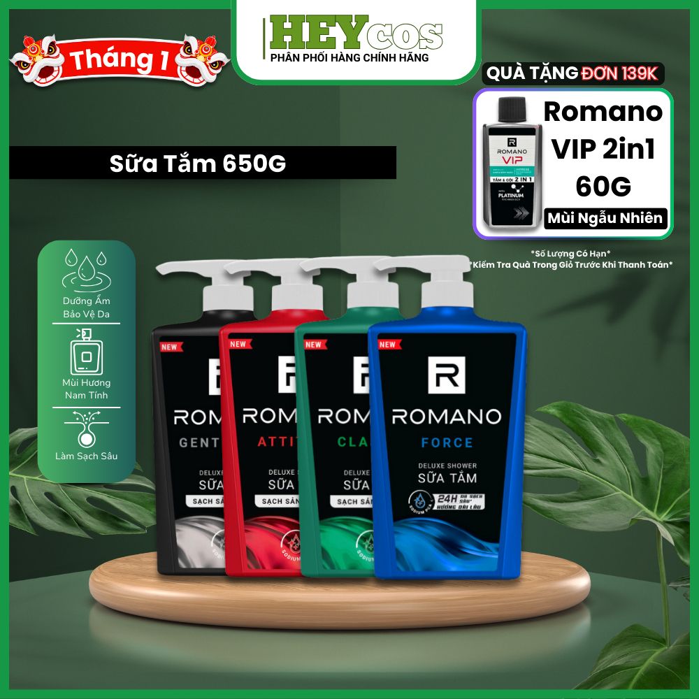 Sữa tắm Romano hương nước hoa Classic/ Attitude/ Force/ Gentleman 650g | HEYCOS