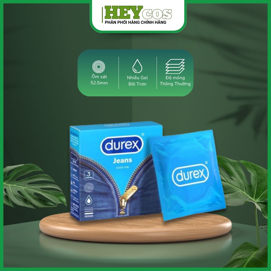 Bao Cao Su Durex Jeans cơ bản, bôi trơn, size 52.5mm (Hộp 3 cái)