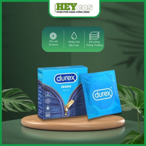  Bao Cao Su Durex Jeans cơ bản, bôi trơn, size 52.5mm (Hộp 3 cái) 