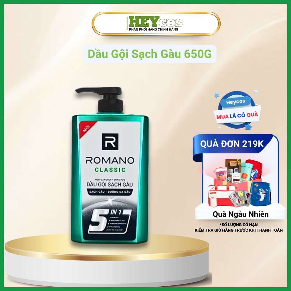  Dầu Gội Nam Sạch Gàu 5in1 Romano Hương Nước Hoa Nam Classic/ Force/ Attitude 650g 