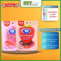 Kẹo dẻo 4D Fruit gummy vị đào/dâu Amos gói 40g (1 Gói)