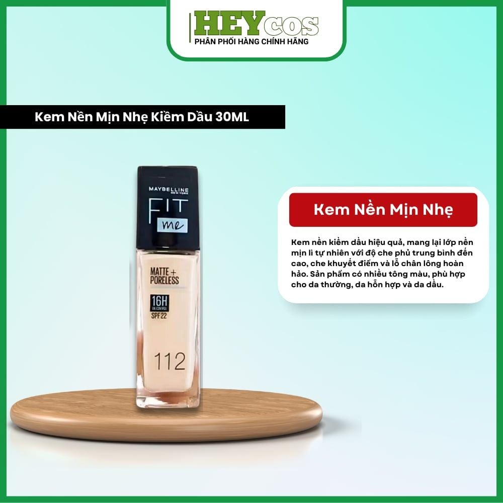  Kem Nền Mịn Nhẹ Kiềm Dầu Fit Me Maybelline New York Matte Poreless Foundation 30ml 