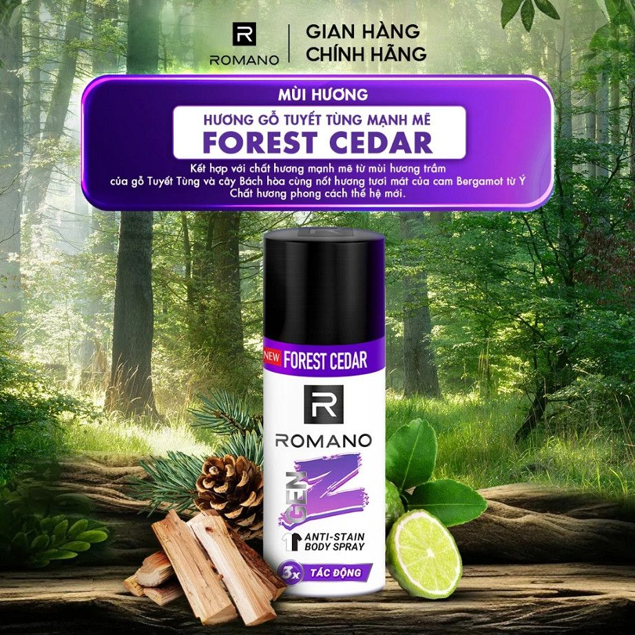  [TĂNG 40% DUNG TÍCH] Xịt khử mùi cho nam ngăn vệt ố vàng Romano Gen Z 182ml 