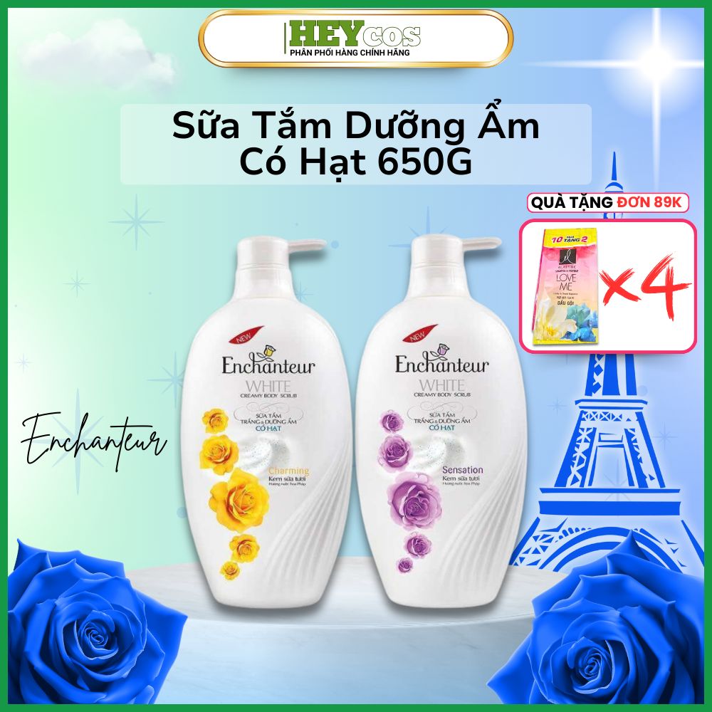 Sữa tắm dưỡng ẩm có hạt Enchanteur  white creamy body scrub 650gr | HEYCOS