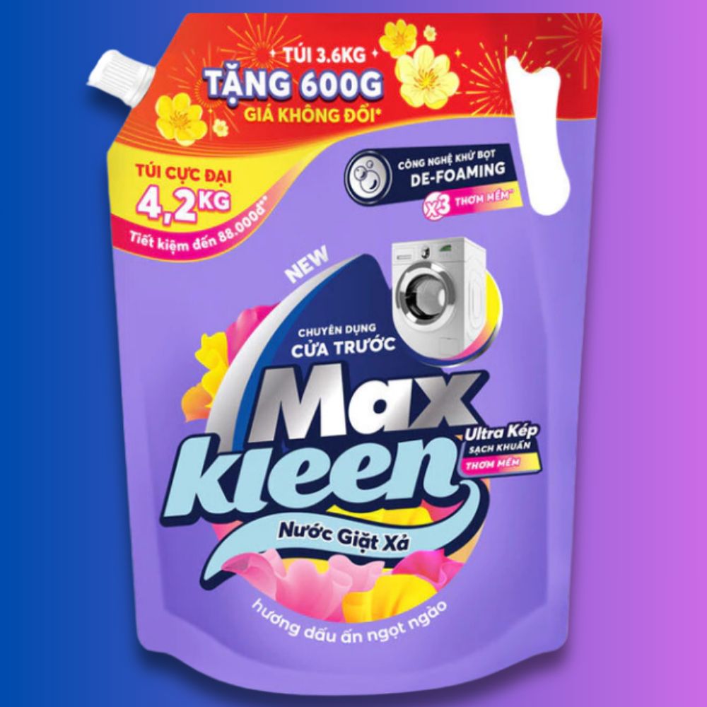  Túi CỰC ĐẠI Nước Giặt Xả MaxKleen Chuyên Dụng Cửa Trước 4.2kg Hương Dấu ấn ngọt ngào |HEYCOS 