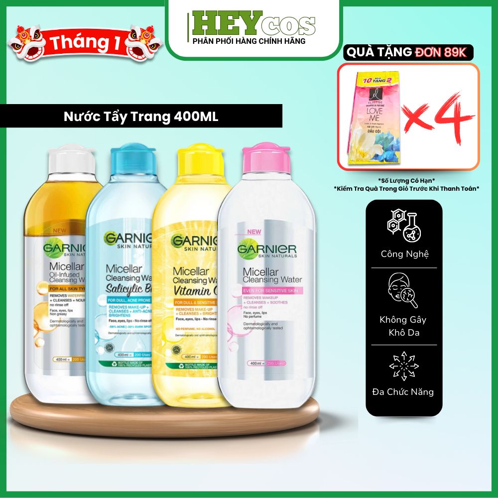 Nước Tẩy Trang làm sạch sâu dịu nhẹ cho mọi loại da - Garnier Micellar Cleansing Water 400ml|HEYCOS