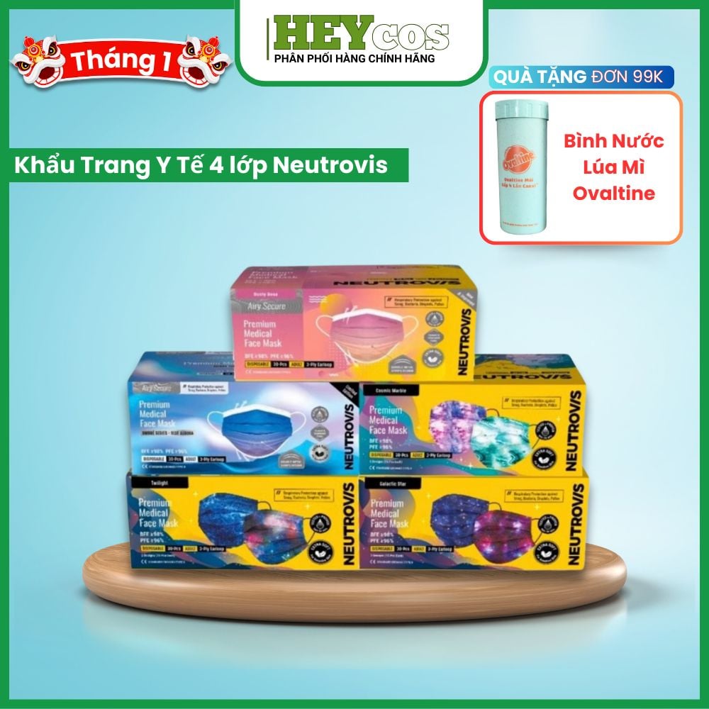 Khẩu Trang  Y Tế Cao Cấp Kháng Khuẩn 4 Lớp Neutrovis tiện lợi(Hộp 30c/Túi 7c) |HEYCOS