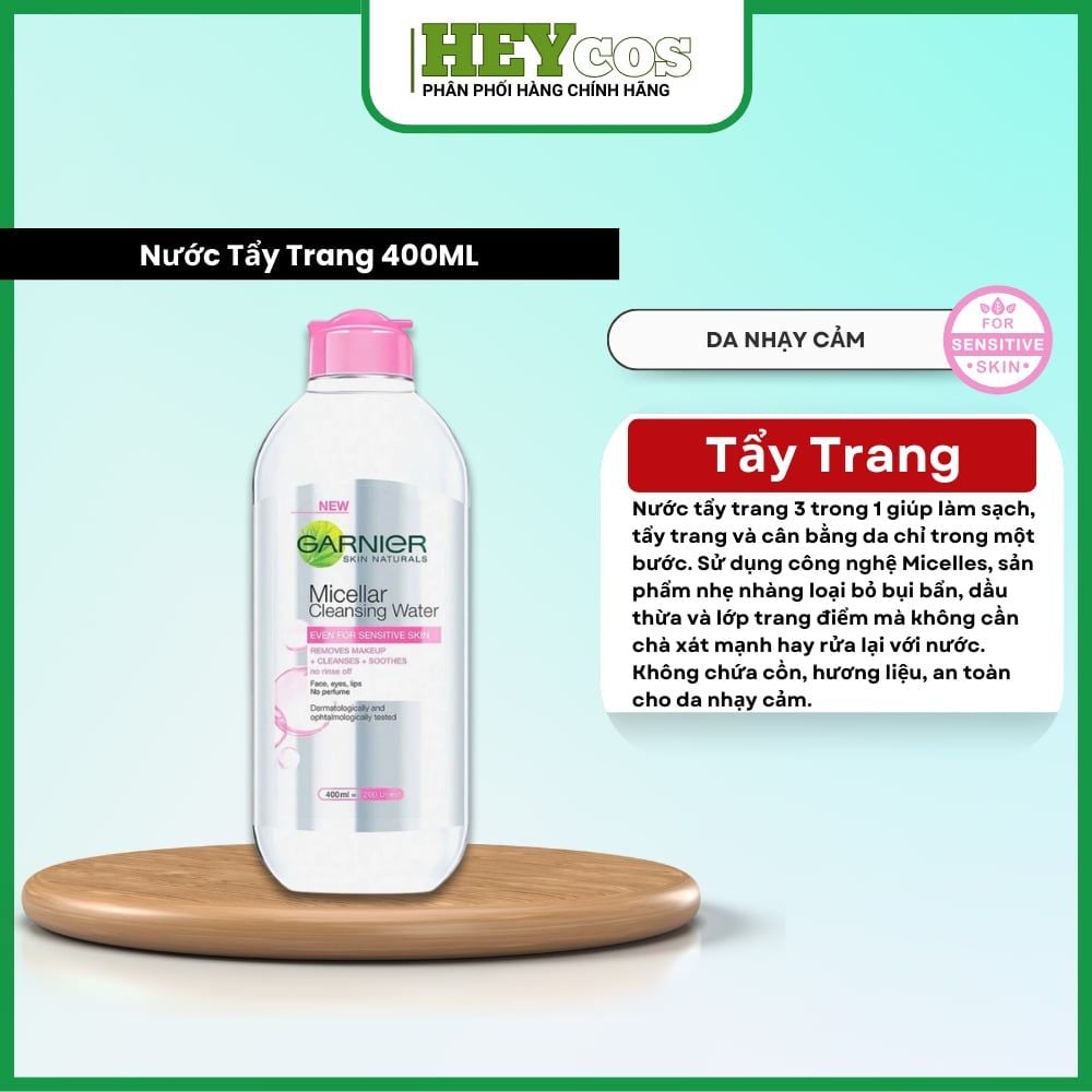  Nước Tẩy Trang Làm Sạch Sâu Dịu Nhẹ Cho Mọi Loại Da - Garnier Micellar Cleansing Water 400ml|HEYCOS 