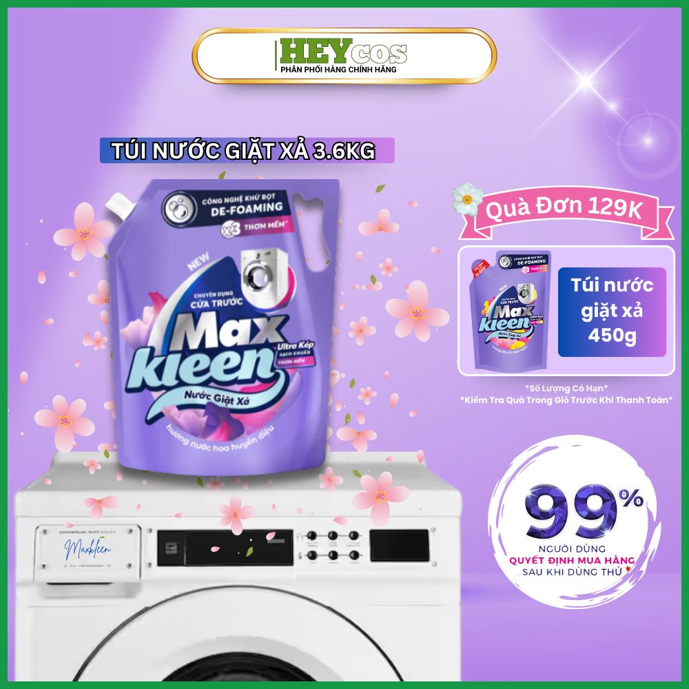 [HOẢ TỐC] Túi Nước Giặt Xả MaxKleen 3.6kg Chuyên Dụng Cửa Trước – Hương Nước Hoa Huyền Diệu | HEYCOS