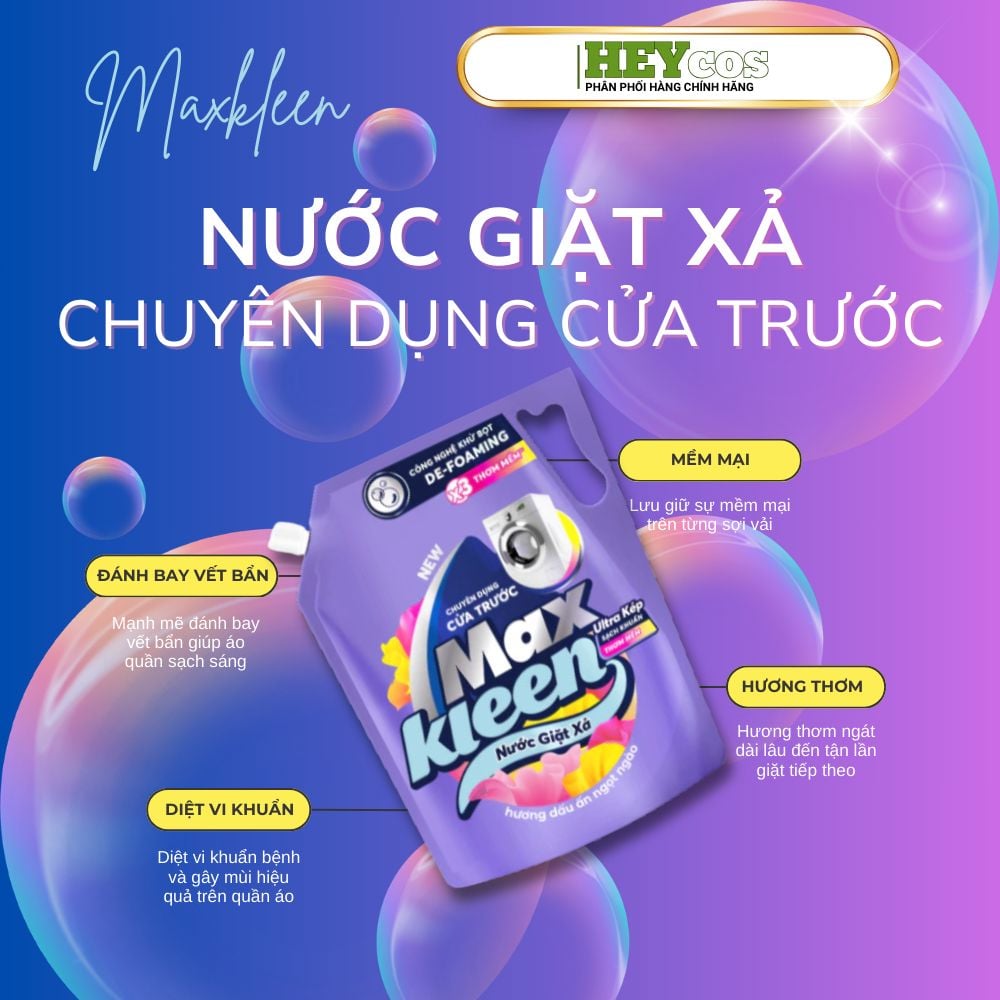  Túi Nước Giặt Xả MaxKleen chuyên dụng Cửa Trước 2.2kg Hương Nước hoa huyền diệu/Dấu ấn ngọt ngào| HEYCOS 