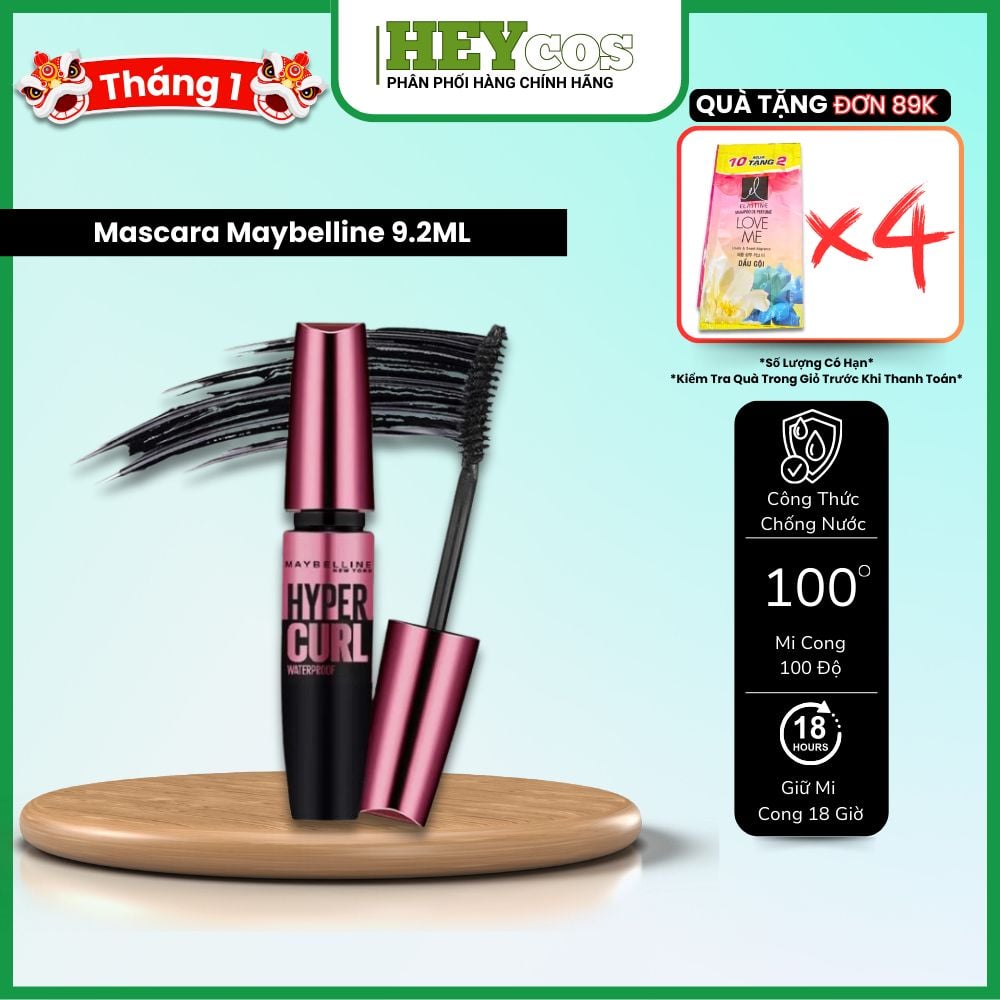 Mascara Dài Mi và Cong Mi Maybelline New York Hyper Curl Waterproof Chuốt Mi Đen 9.2ml | HEYCOS
