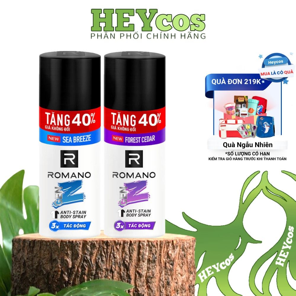 [TĂNG 40% DUNG TÍCH] Xịt khử mùi cho nam ngăn vệt ố vàng Romano Gen Z 182ml