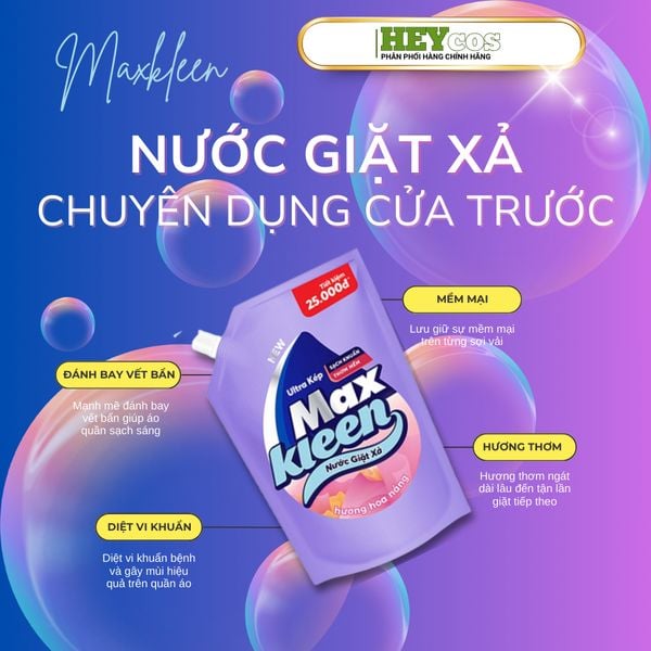  Túi Nước Giặt Xả MaxKleen Hương Vườn Sớm Mai/Hoa Huyền Diệu/Hoa Nắng 2,4kg |HEYCOS 
