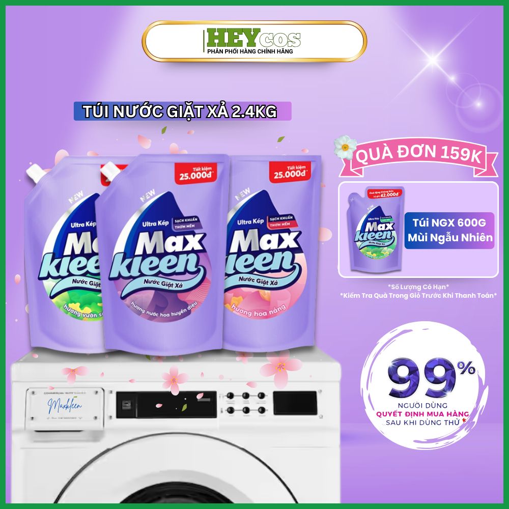 [HOẢ TỐC] Túi Nước Giặt Xả MaxKleen Hương Vườn Sớm Mai/Hoa Huyền Diệu/Hoa Nắng 2,4kg |HEYCOS