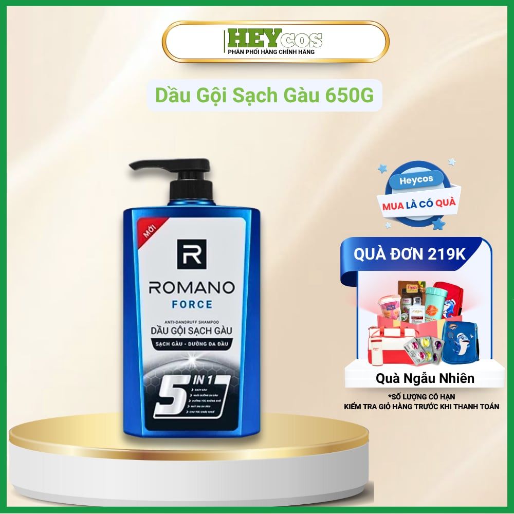  Dầu Gội Nam Sạch Gàu 5in1 Romano Hương Nước Hoa Nam Classic/ Force/ Attitude 650g 